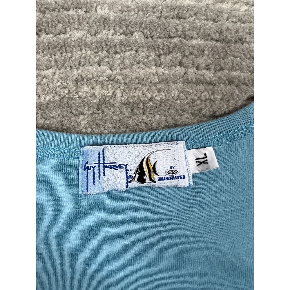 Guy Harvey T-Shirt Womens XL Blue Tropical Fish Graphic Lettuce Hem Scoop Neck - Picture 9 of 10
